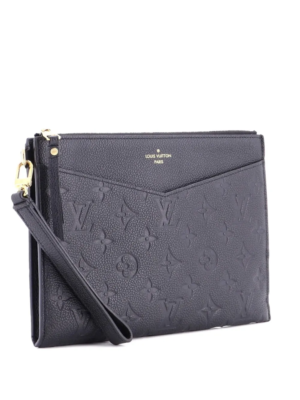 Pre-owned Louis Vuitton Pochette Melanie Monogram Empreinte Leather Mm Clutch Bag In Black