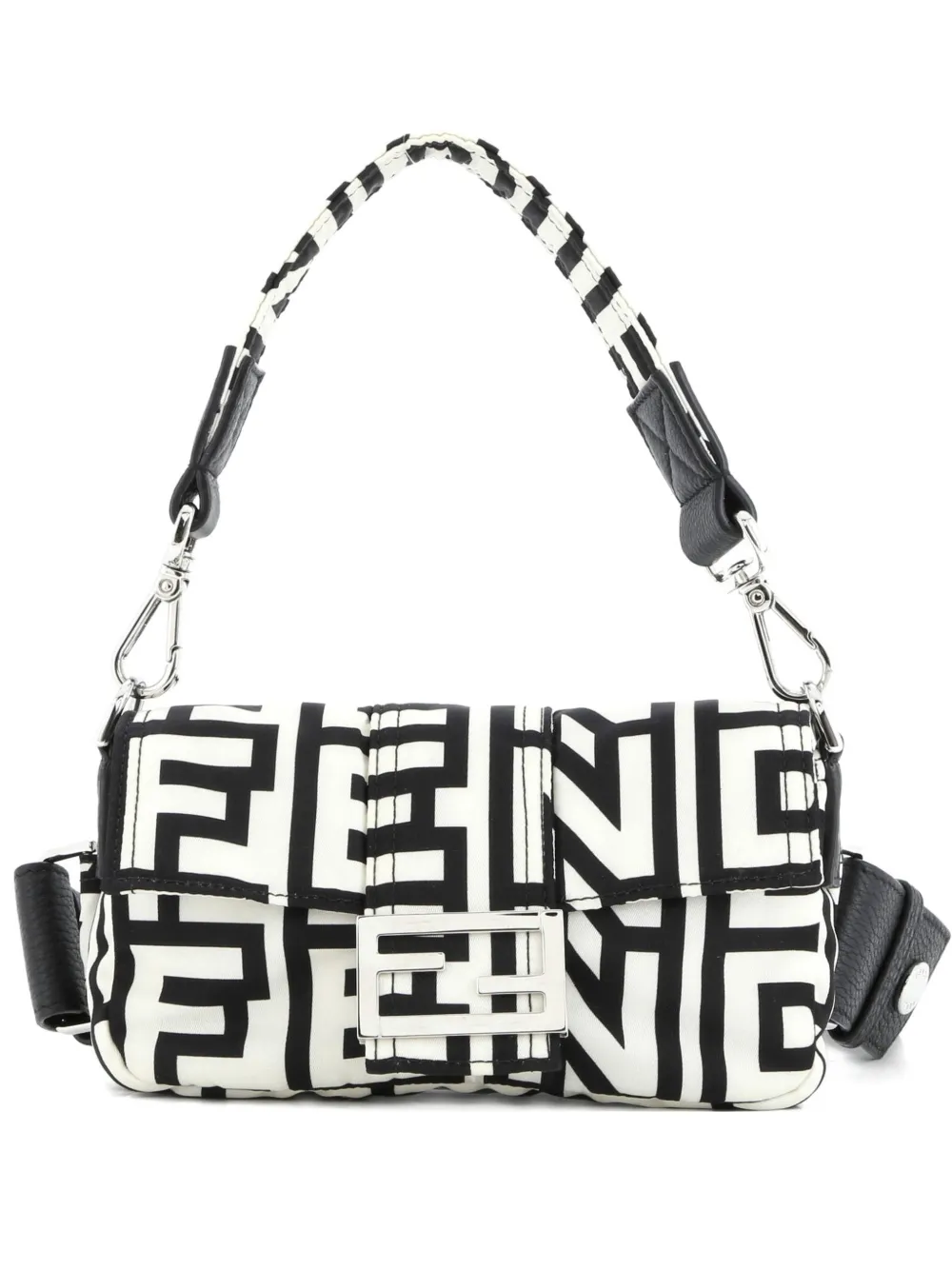 Pre-owned Fendi X Marc Jacobs Baguette Nm Bag Printed Nylon Shoulder Bag In Black