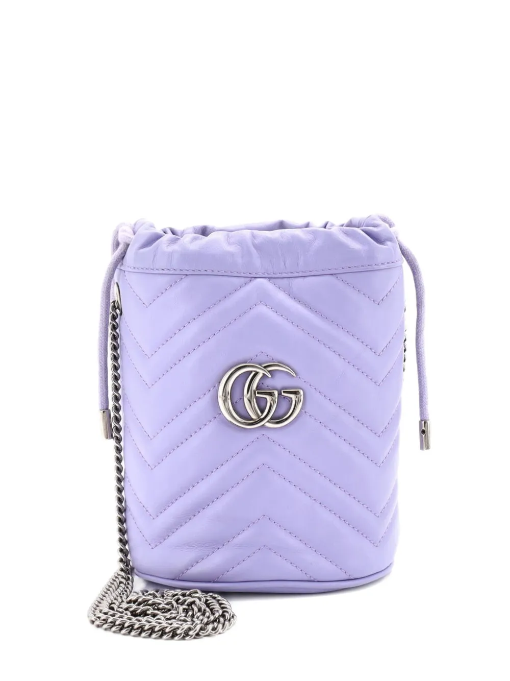 Pre-owned Gucci Gg Marmont Matelasse Leather Mini Bucket Bag In Purple