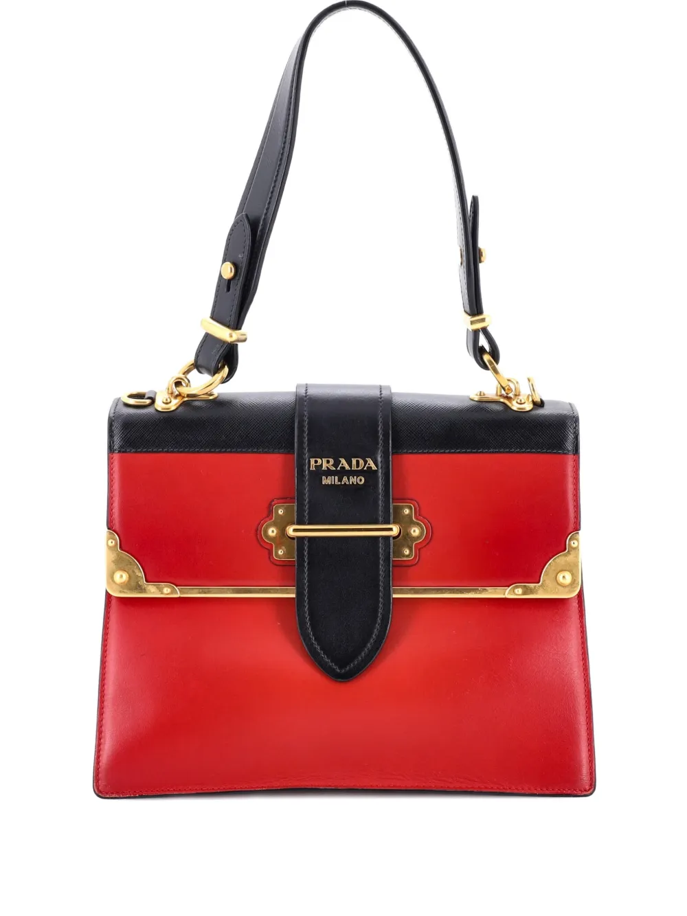 Pre-owned Prada Cahier Convertible City Calf And Saffiano Medium Shoulder Bag In Black