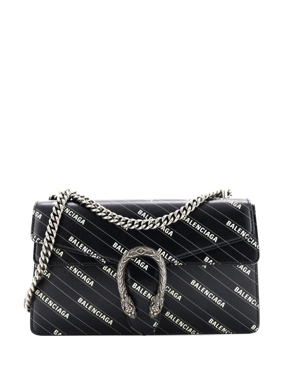 Pre-owned Gucci X Balenciaga The Hacker Project Dionysus Bag Logo Printed Leather Small Crossbody Bag In Black