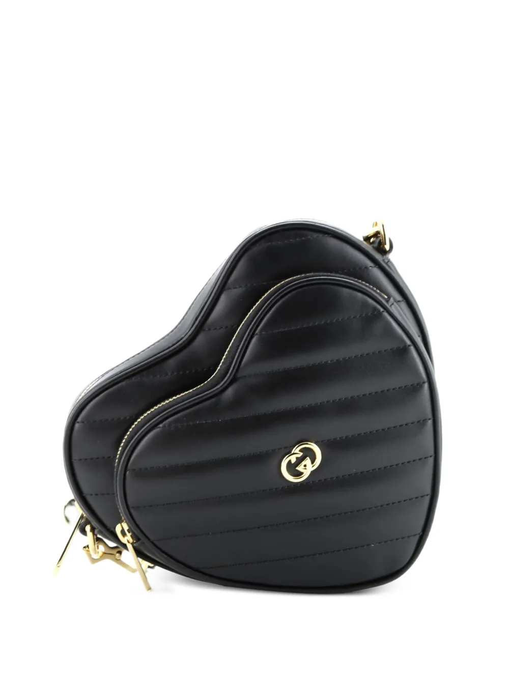 Pre-owned Gucci Interlocking G Heart Diagonal Quilted Leather Mini Shoulder Bag In Black