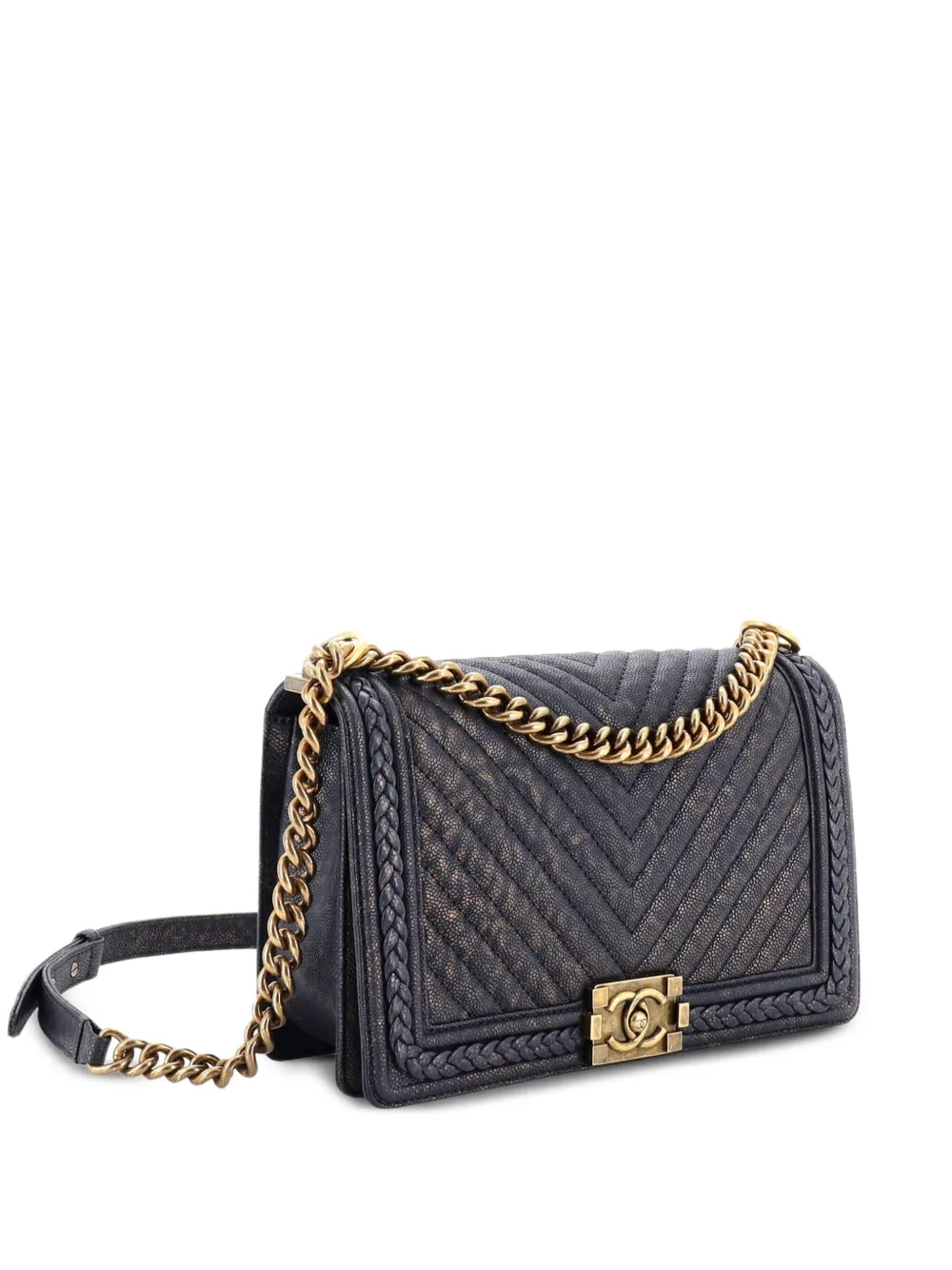 CHANEL Pre-Owned Braided Boy Flap Bag Patinated Chevron Caviar New Medium shoulder bag - Blu