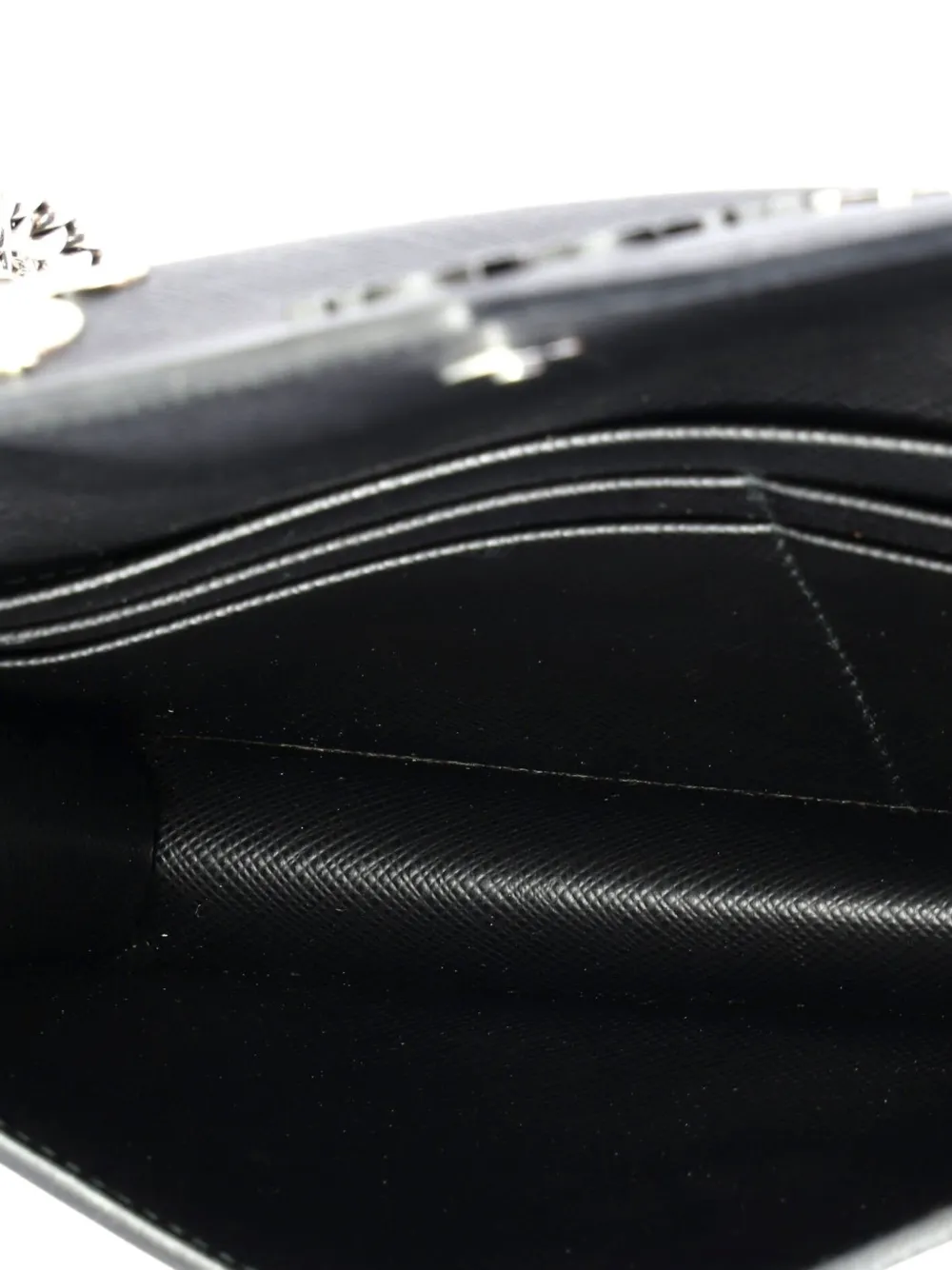 PRADA Pre-owned Monochrome Wallet On Chain Embellished Saffiano Leather Small Crossbody Bag In Black