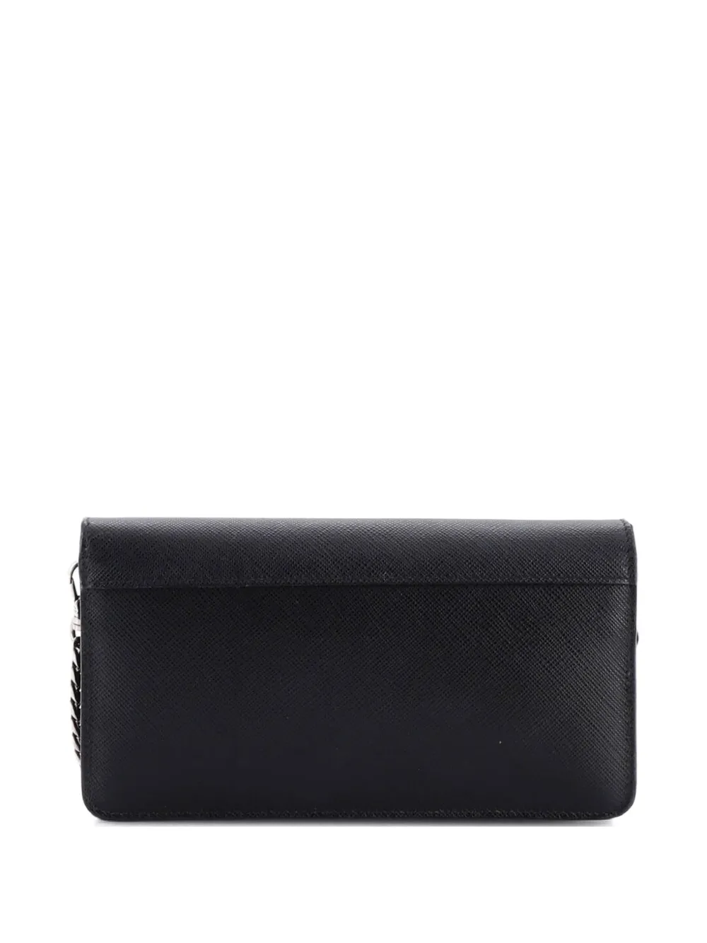 PRADA Pre-owned Monochrome Wallet On Chain Embellished Saffiano Leather Small Crossbody Bag In Black