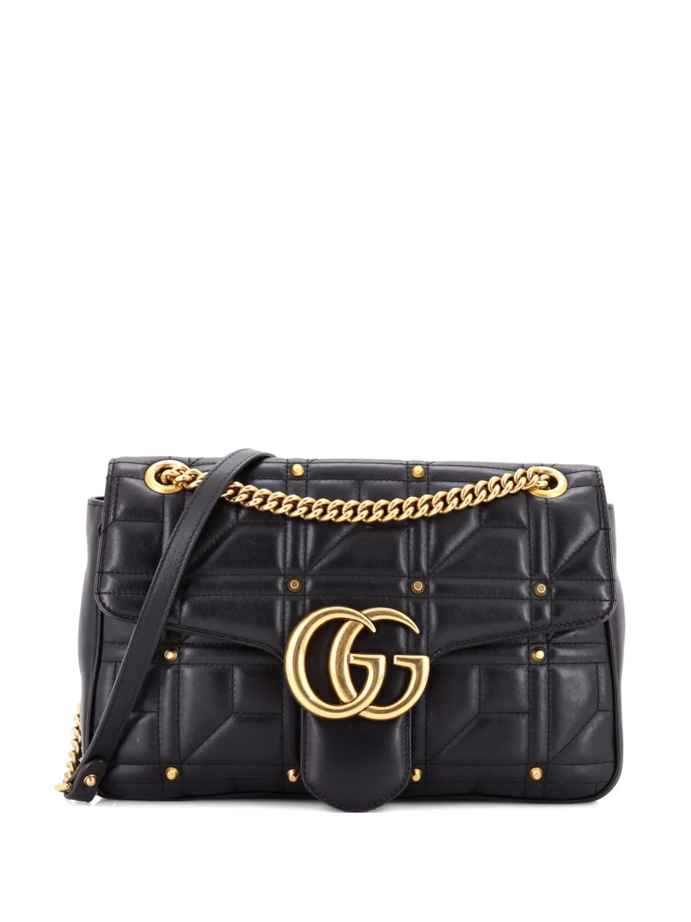 Gucci Pre-Owned GG Marmont Flap Bag Studded Matelasse Leather Medium shoulder bag - Nero