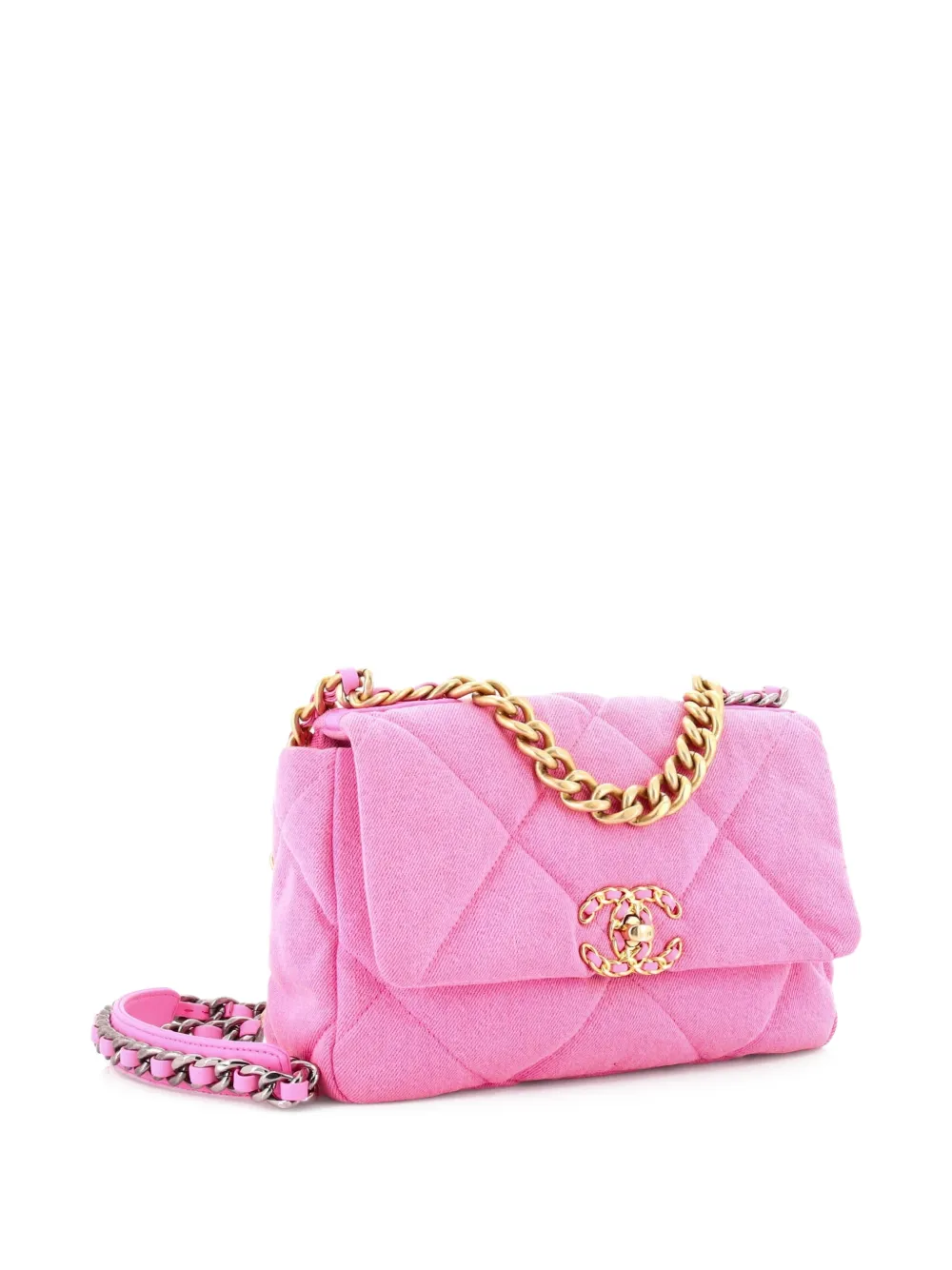 CHANEL Pre-owned 19 Flap Bag Quilted Denim Medium Shoulder Bag In Pink