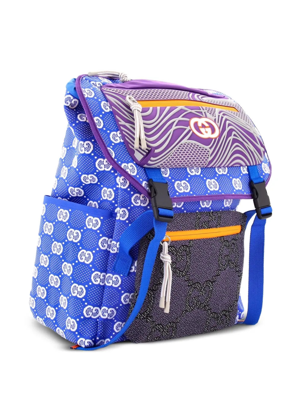 Panelled Double Buckle Gg Jacquard Nylon And Rubber Large Backpack