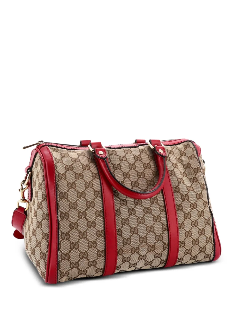 Pre-owned Gucci Convertible Joy Boston Bag Gg Canvas With Leather Medium Satchel In Brown