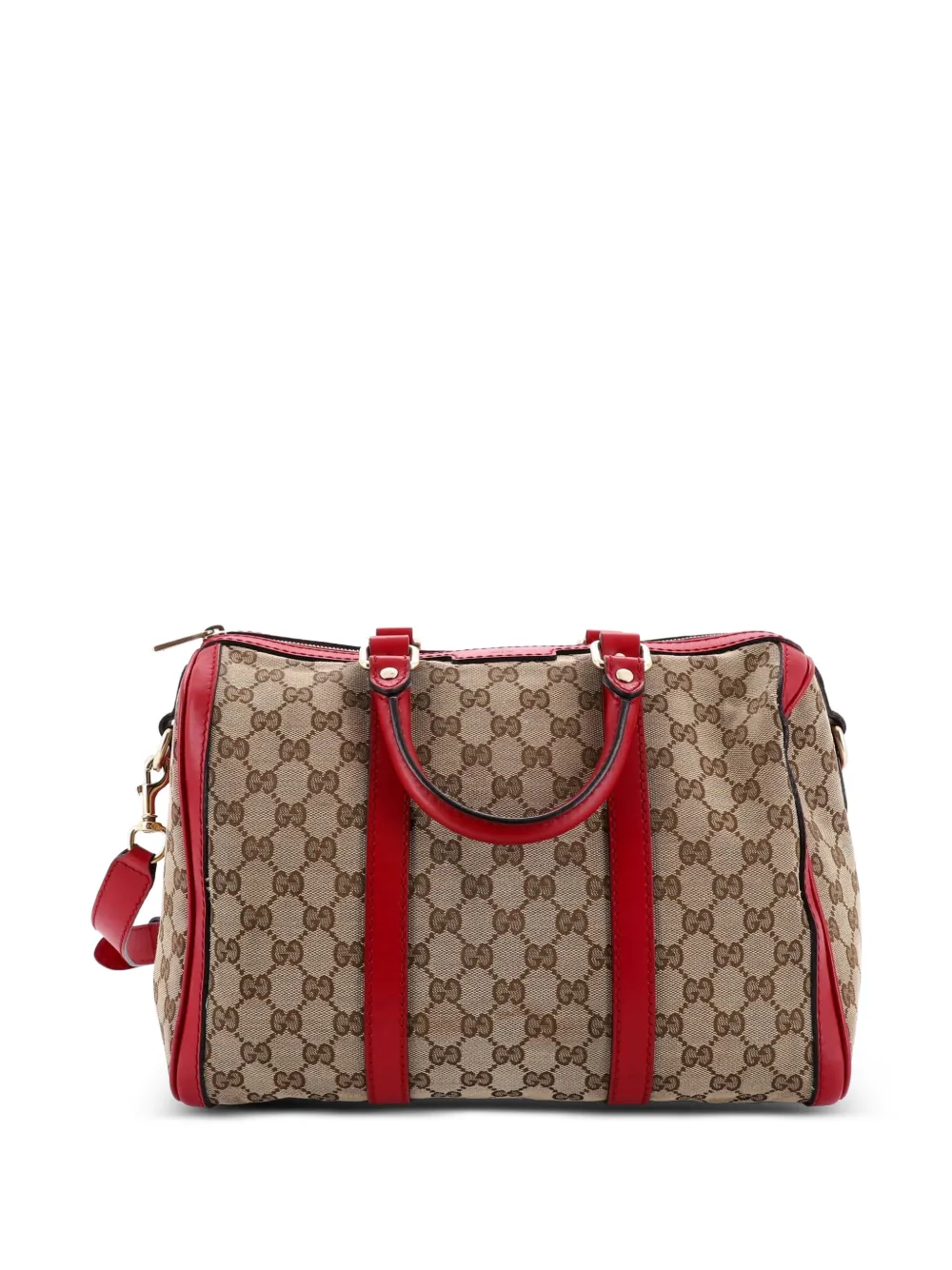 Pre-owned Gucci Convertible Joy Boston Bag Gg Canvas With Leather Medium Satchel In Brown