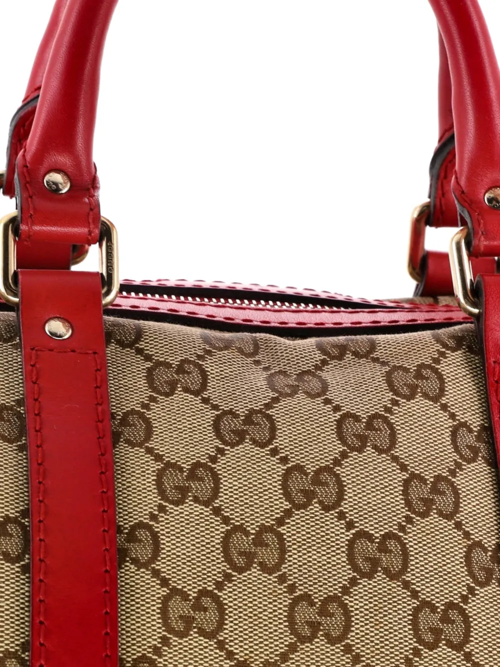 Pre-owned Gucci Convertible Joy Boston Bag Gg Canvas With Leather Medium Satchel In Brown