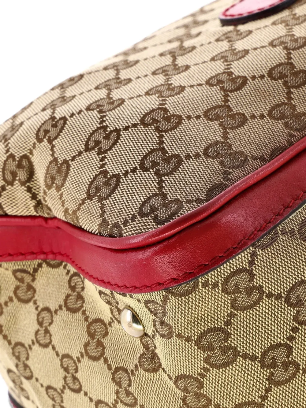 Pre-owned Gucci Convertible Joy Boston Bag Gg Canvas With Leather Medium Satchel In Brown