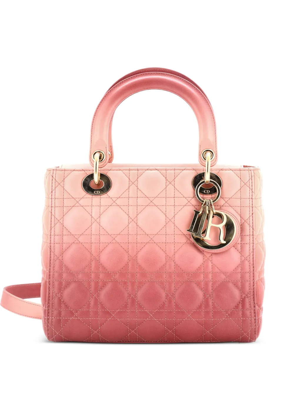 Pre-owned Dior Lady  Bag Cannage Quilt Gradient Lambskin Medium Satchel In Pink