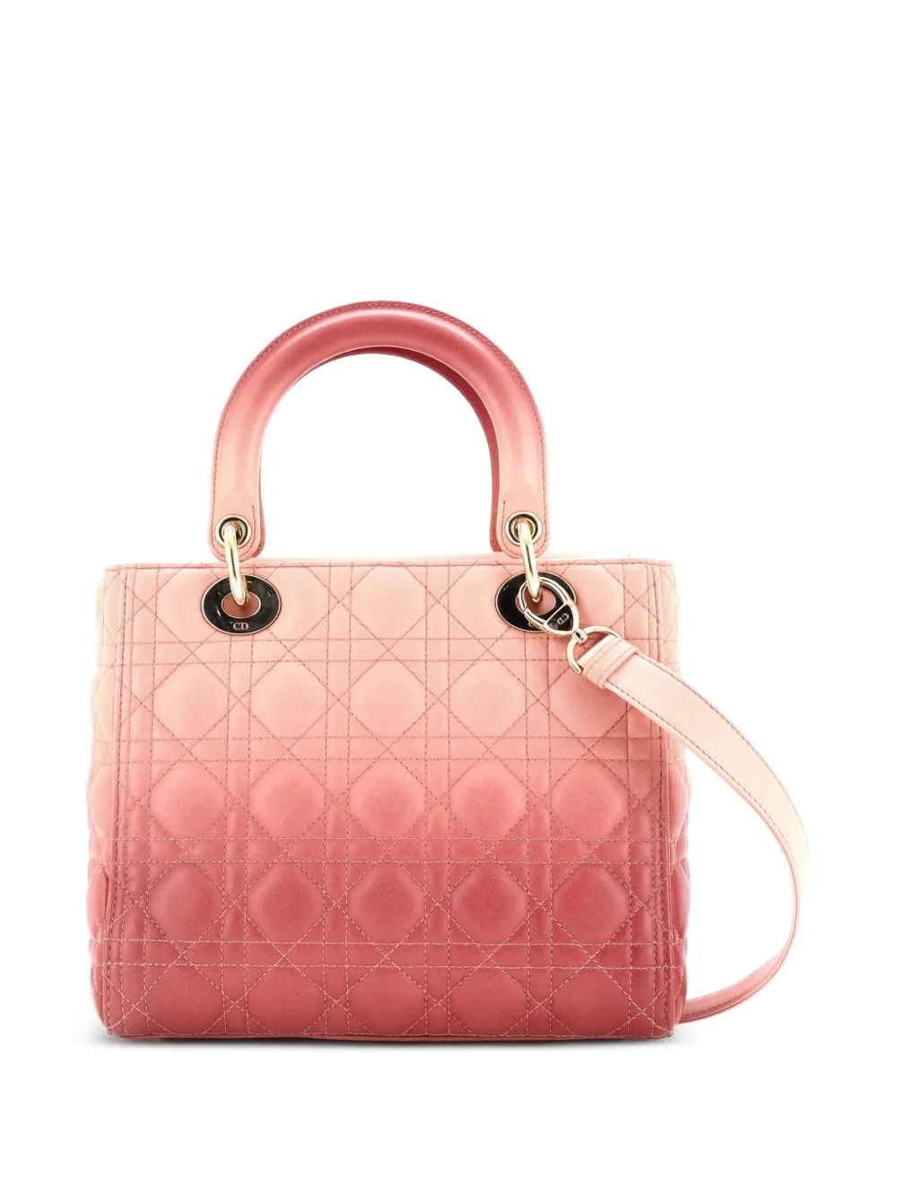 Pre-owned Dior Lady  Bag Cannage Quilt Gradient Lambskin Medium Satchel In Pink