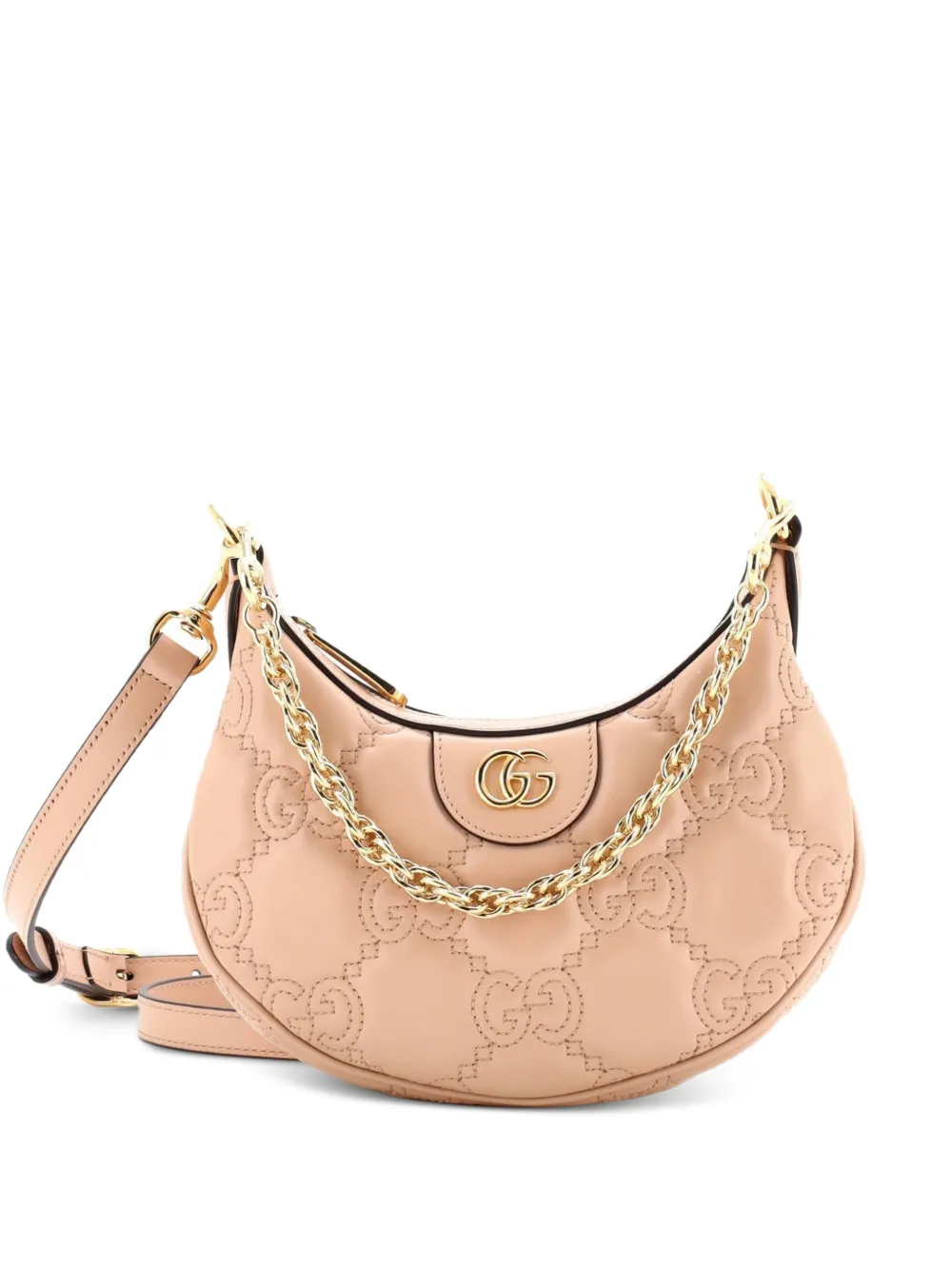 Pre-owned Gucci Half Moon Gg Matelasse Leather Mini Hobo Bag In Neutral