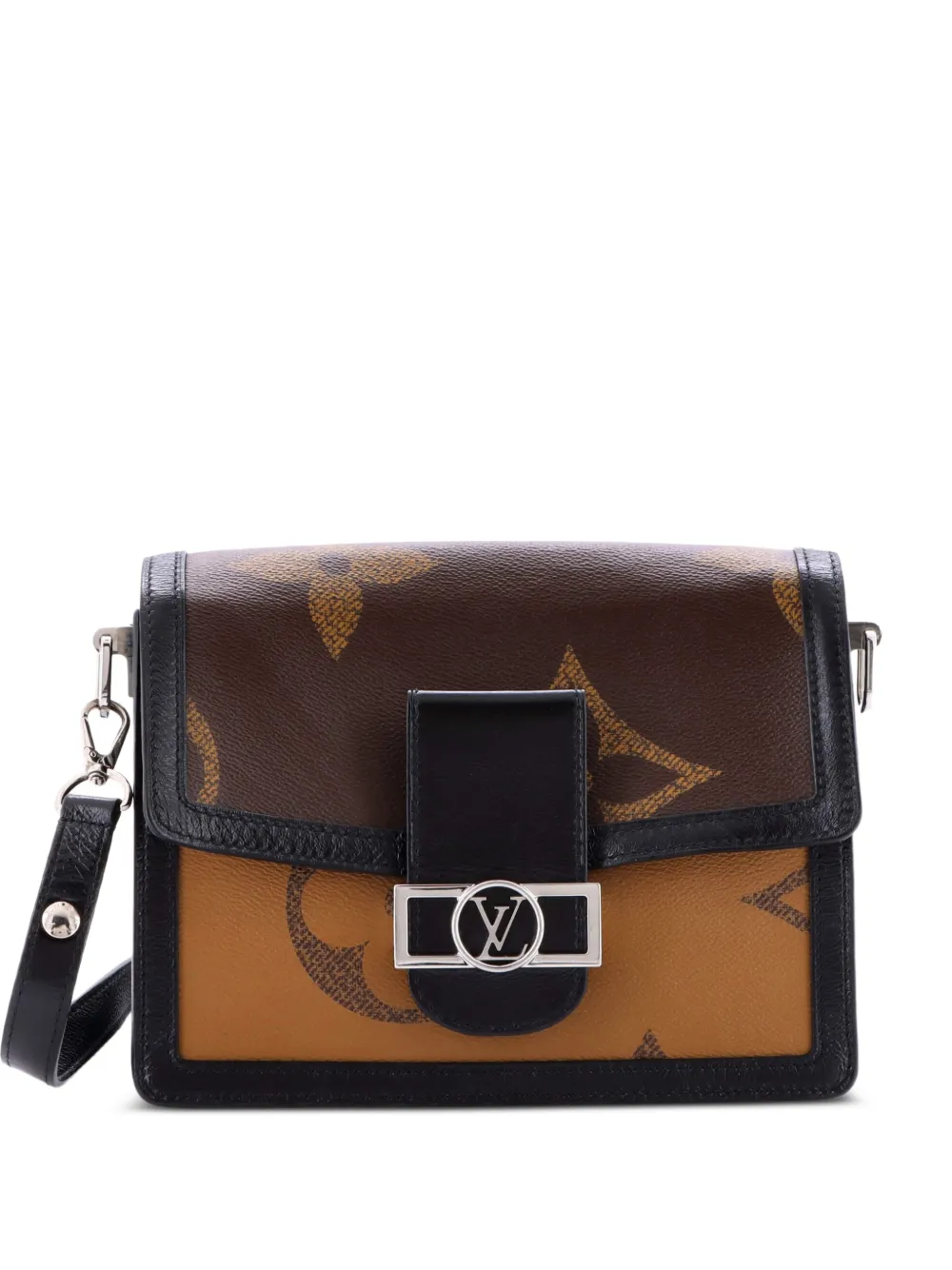 Pre-owned Louis Vuitton Dauphine Shoulder Bag Reverse Monogram Giant Mm Crossbody Bag In Black