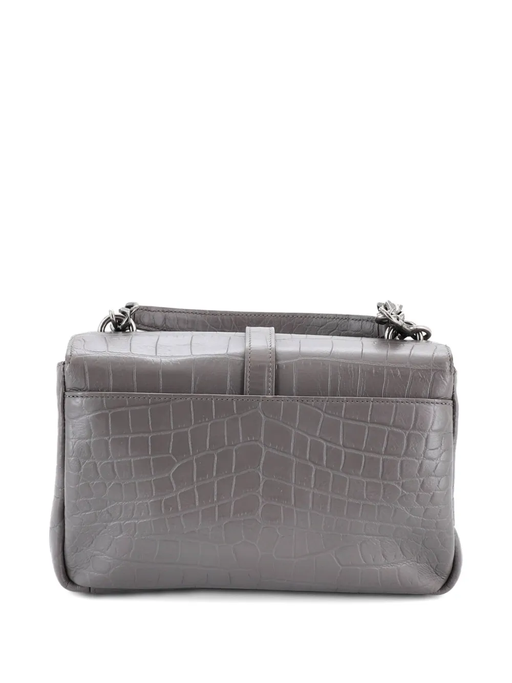 SAINT LAURENT Pre-owned Classic Monogram College Bag Crocodile Embossed Leather Medium Satchel In Gray