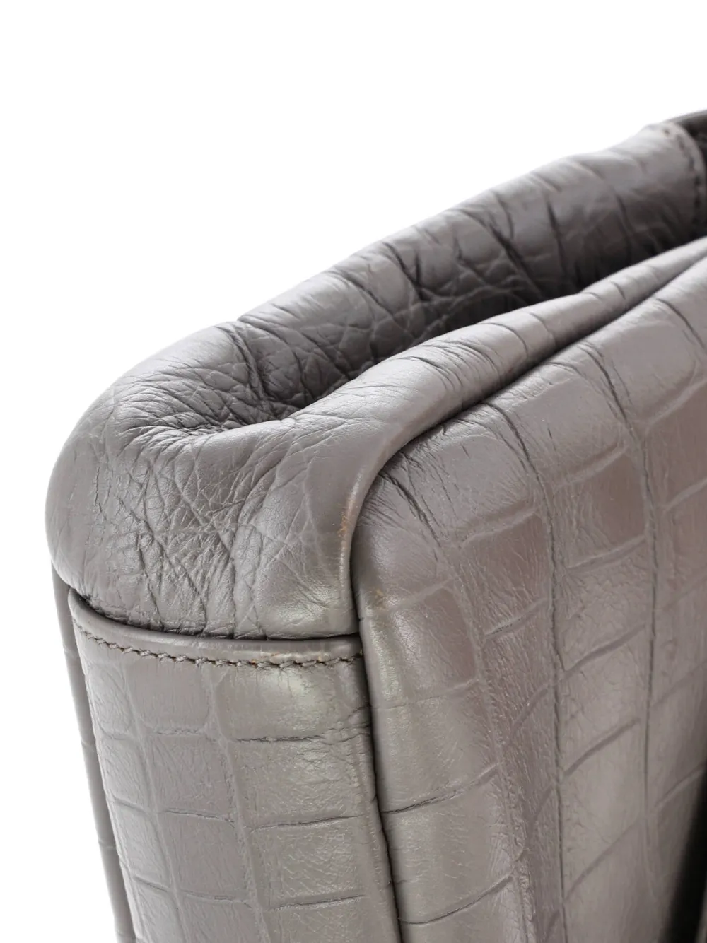 SAINT LAURENT Pre-owned Classic Monogram College Bag Crocodile Embossed Leather Medium Satchel In Gray