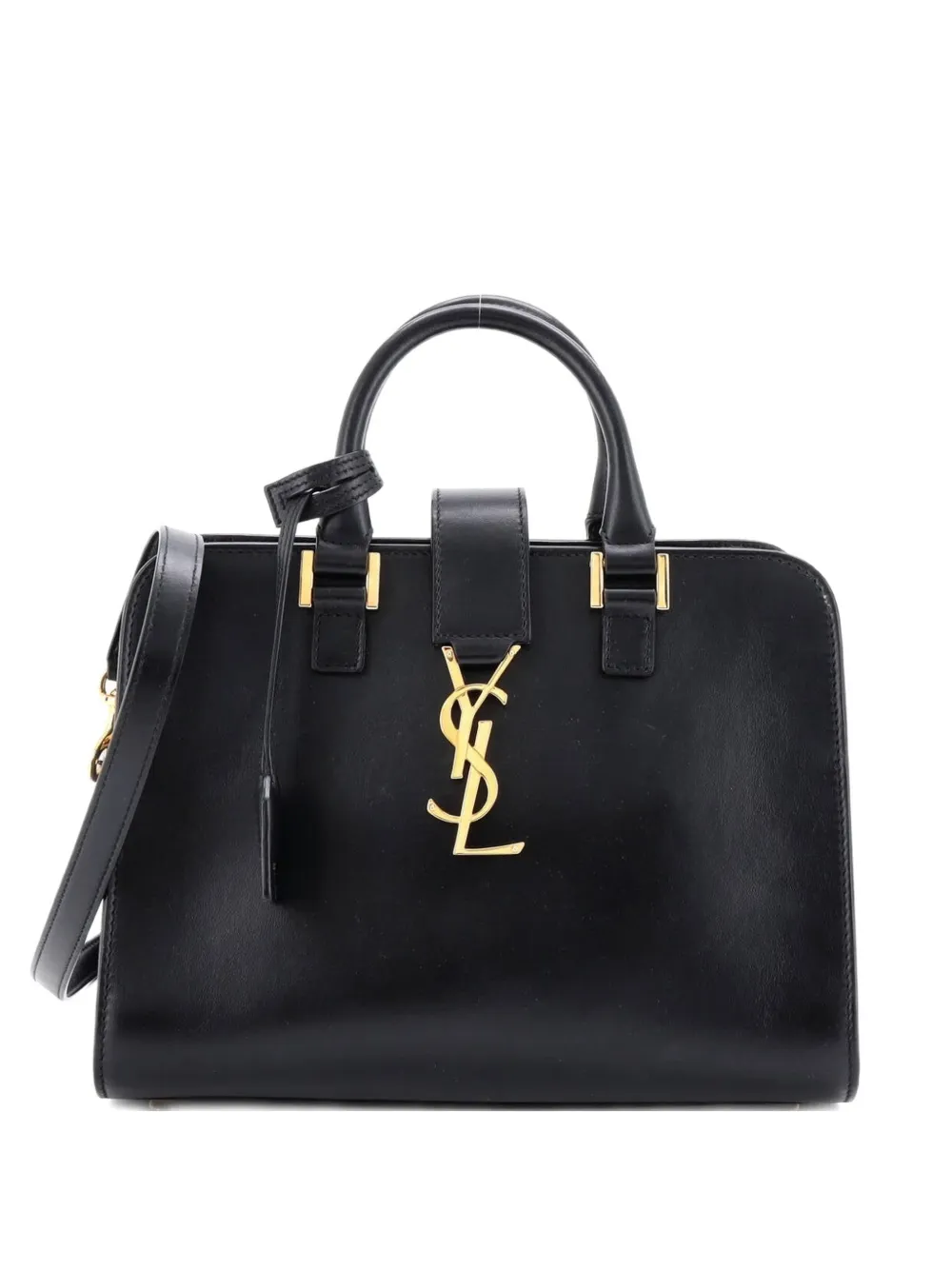 Pre-owned Saint Laurent Monogram Cabas Leather Baby Satchel In Black