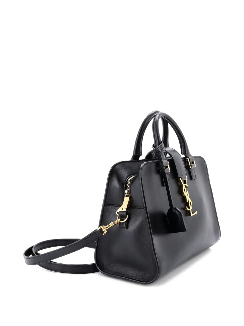 Pre-owned Saint Laurent Monogram Cabas Leather Baby Satchel In Black