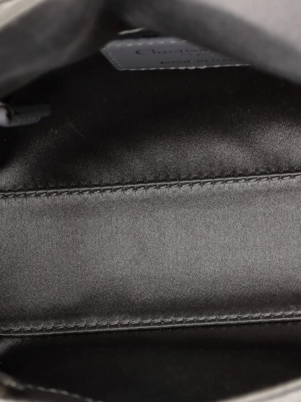 Pre-owned Dior Lady  Bag Crystal Embellished Cannage Quilt Satin Mini Satchel In Gray