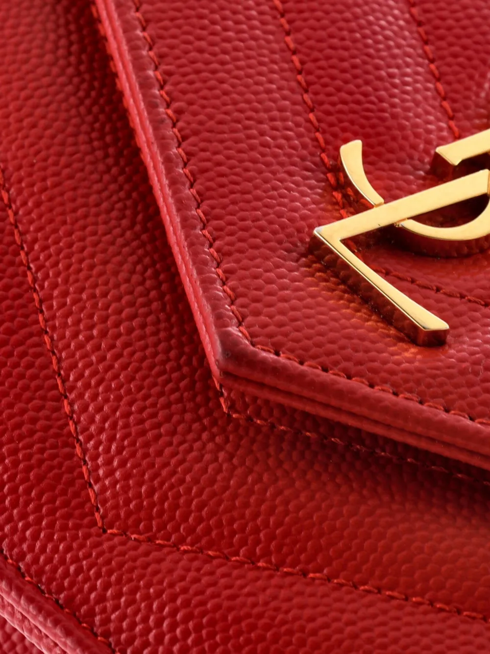 SAINT LAURENT Pre-owned Classic Monogram Wallet On Chain Matelasse Chevron Leather Small Crossbody Bag In Red