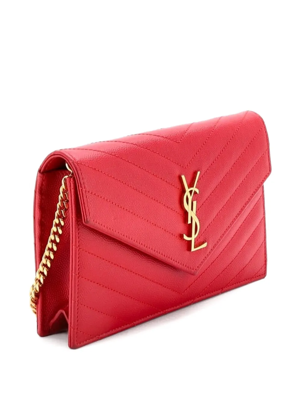 SAINT LAURENT Pre-owned Classic Monogram Wallet On Chain Matelasse Chevron Leather Small Crossbody Bag In Red