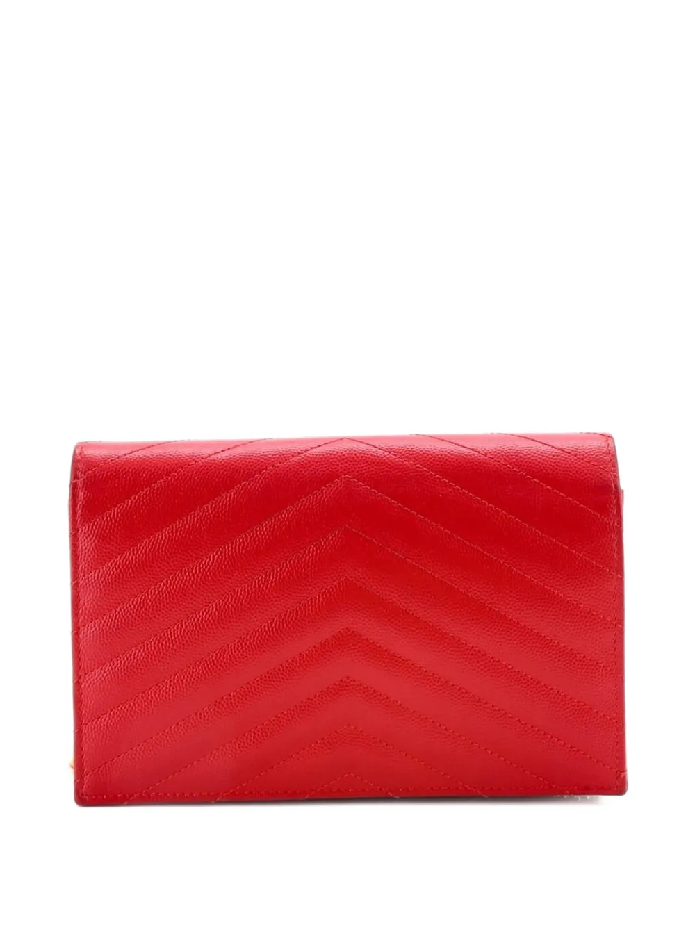 SAINT LAURENT Pre-owned Classic Monogram Wallet On Chain Matelasse Chevron Leather Small Crossbody Bag In Red