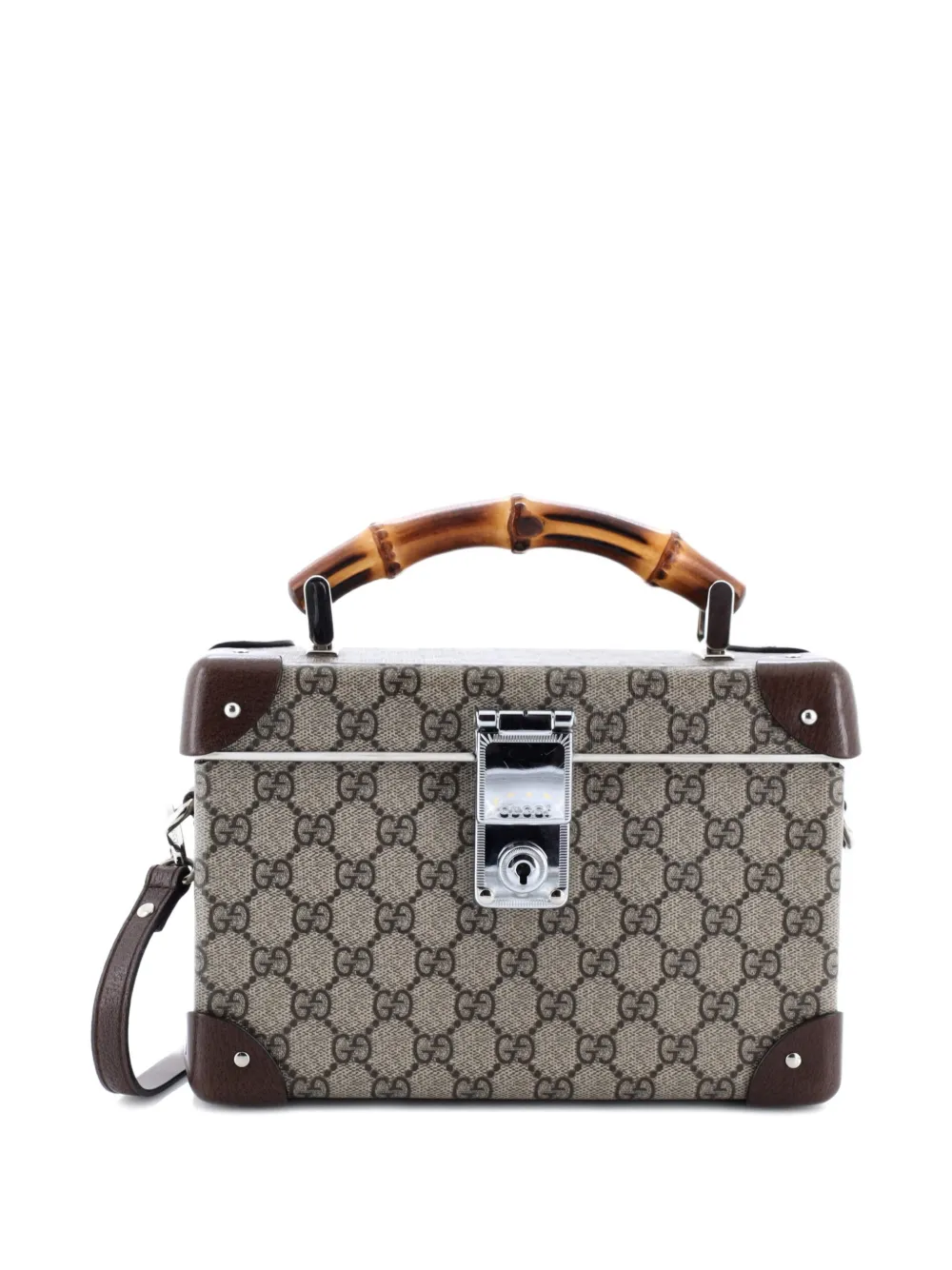 Pre-owned Gucci Bamboo Globe-trotter Vanity Case Gg Coated Canvas Satchel In Brown