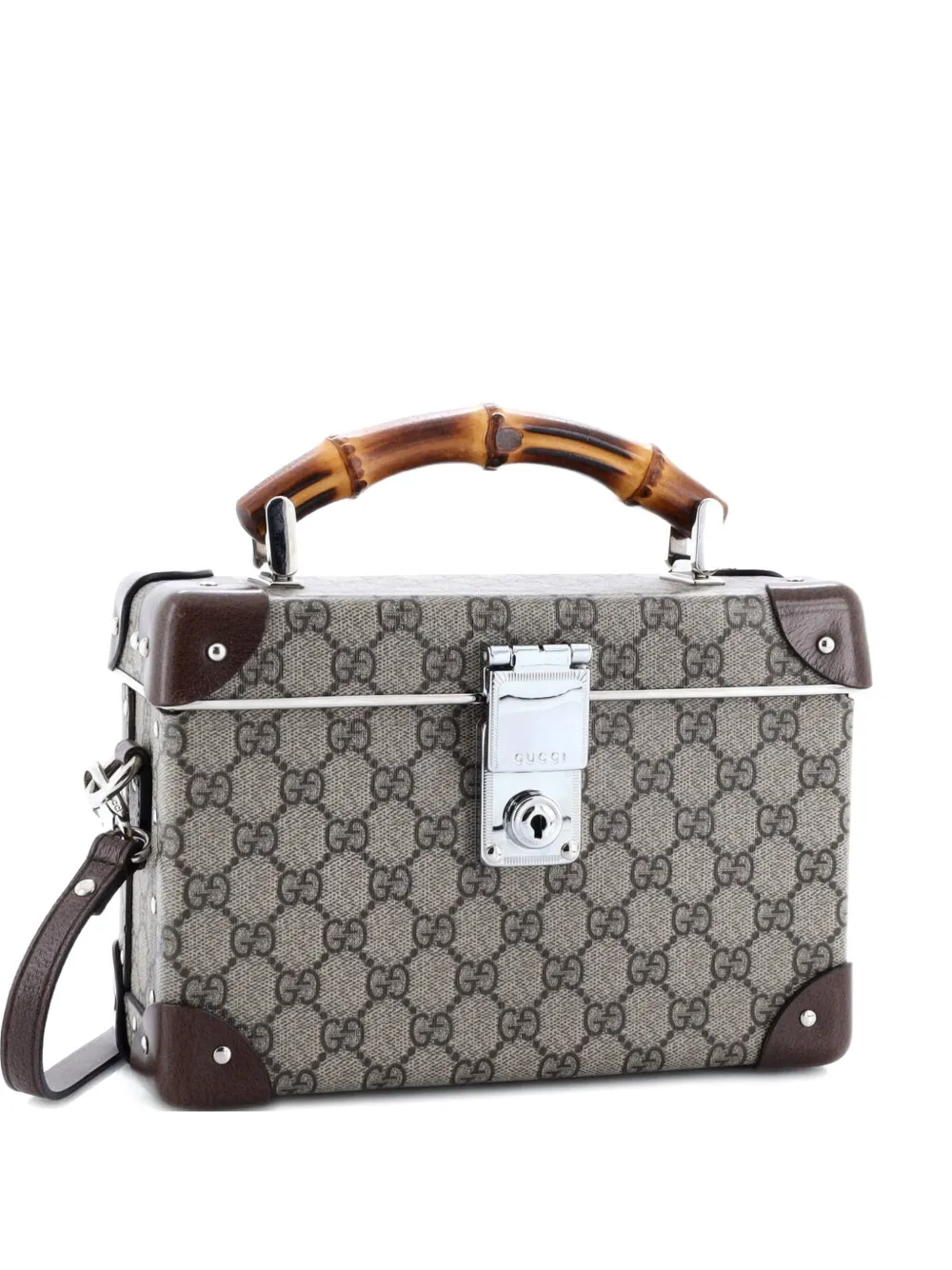 Pre-owned Gucci Bamboo Globe-trotter Vanity Case Gg Coated Canvas Satchel In Brown