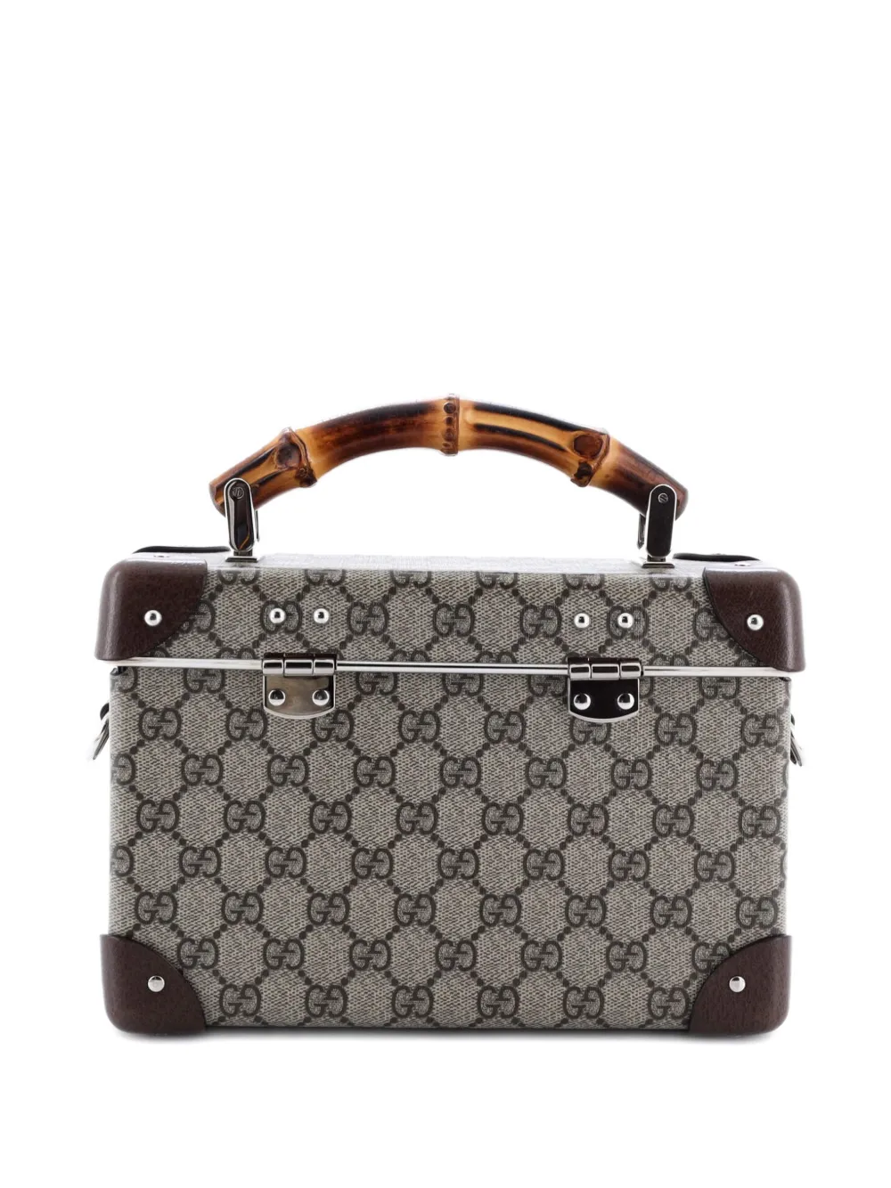 Pre-owned Gucci Bamboo Globe-trotter Vanity Case Gg Coated Canvas Satchel In Brown