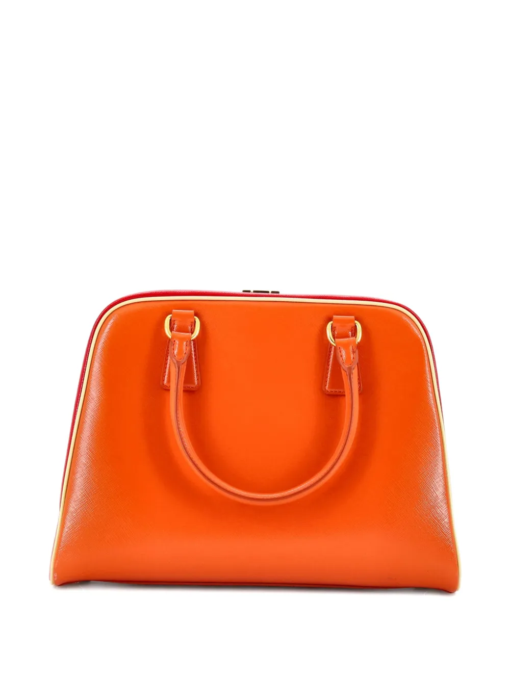 Pre-owned Prada Pyramid Top Handle Bag Vernice Saffiano Leather Medium Satchel In Orange