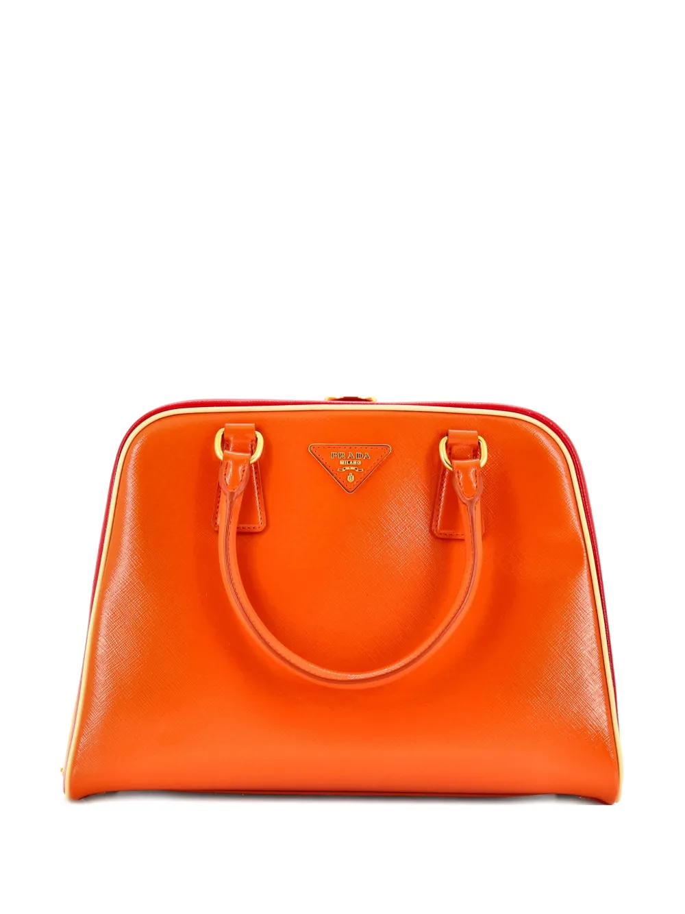 Prada Pre-Owned Pyramid Top Handle Bag Vernice Saffiano Leather Medium satchel | Orange | Image 1