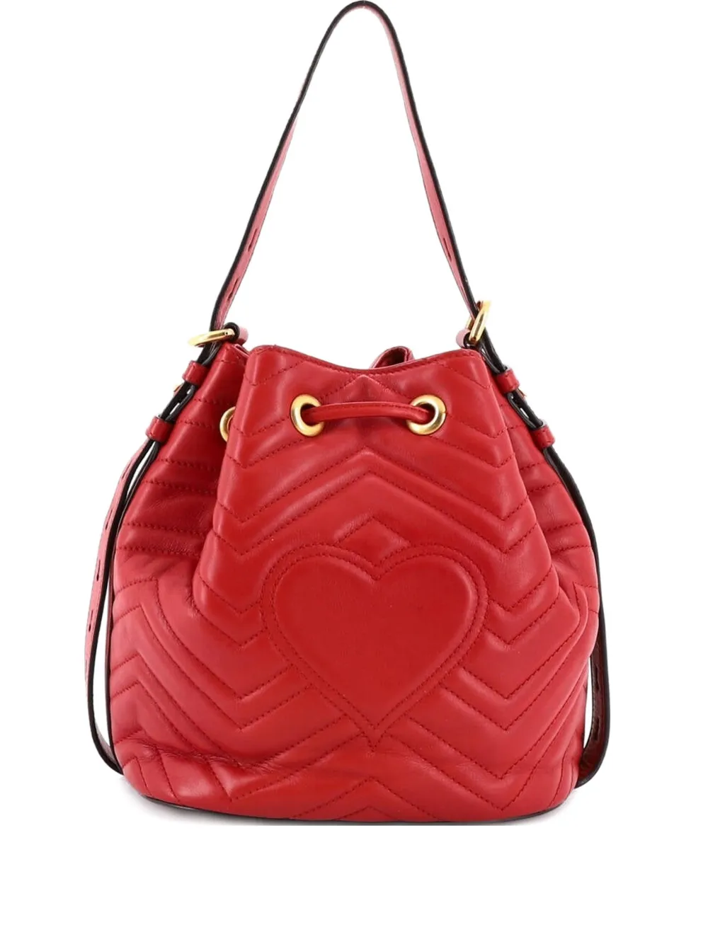 Pre-owned Gucci Gg Marmont Matelasse Leather Small Bucket Bag In Red