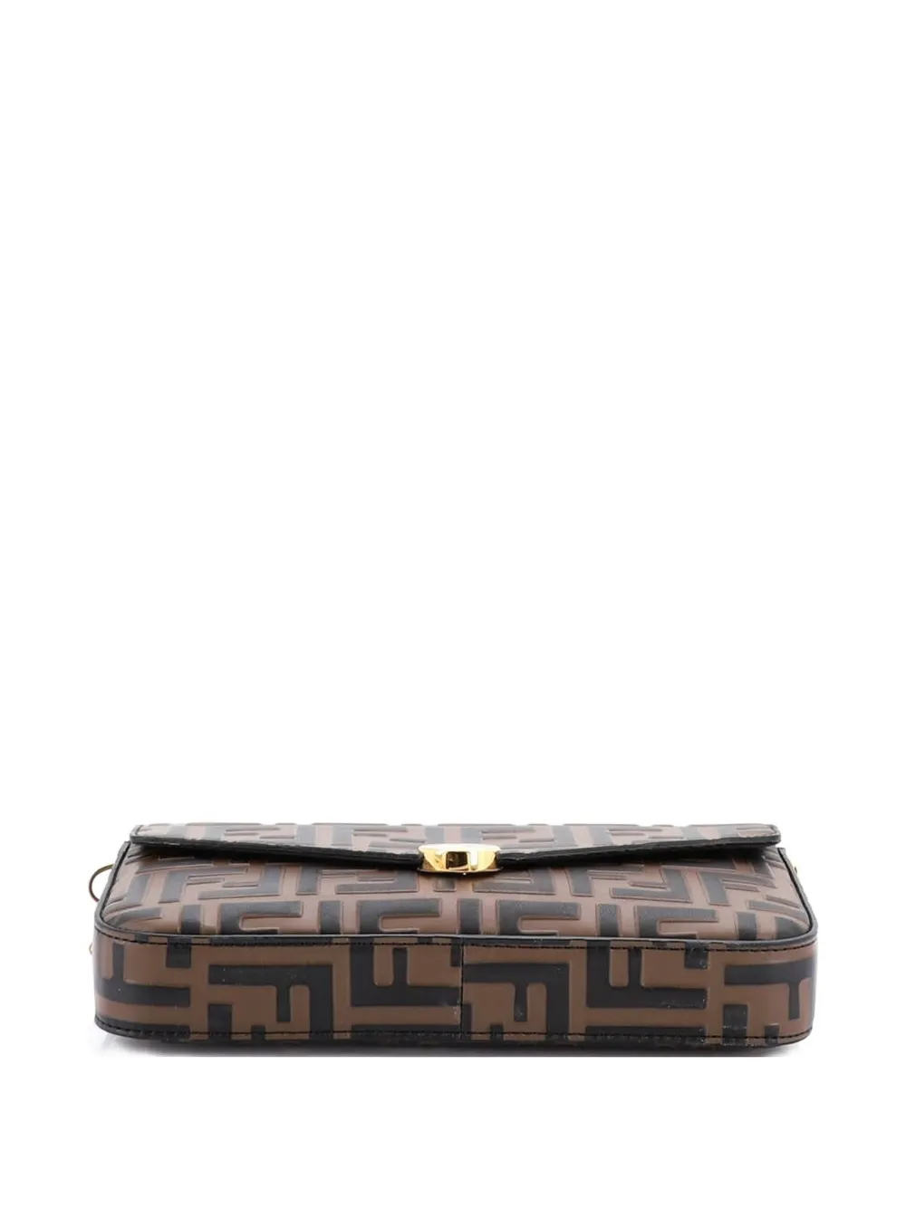 Pre-owned Fendi F Is  Envelope On Chain Zucca Embossed Leather Clutch Bag In Brown