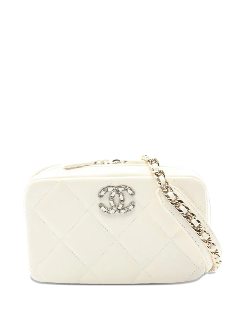 Pre-owned Chanel 2022 Quilted Lambskin  19 Camera Bag Crossbody Bag In White