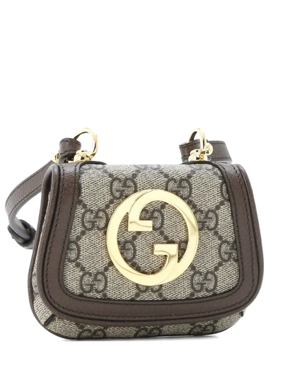 Pre-owned Gucci Blondie Nm Card Case Wallet With Strap Gg Coated Canvas Crossbody Bag In Brown