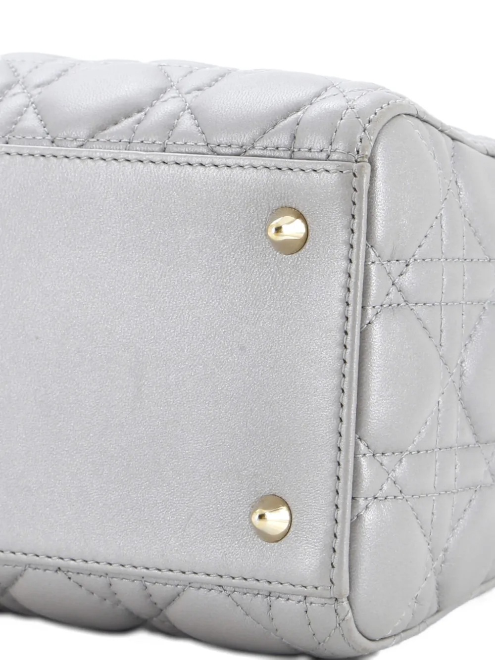 DIOR Pre-owned Lady Bag Cannage Quilt Lambskin Medium Satchel In Gray