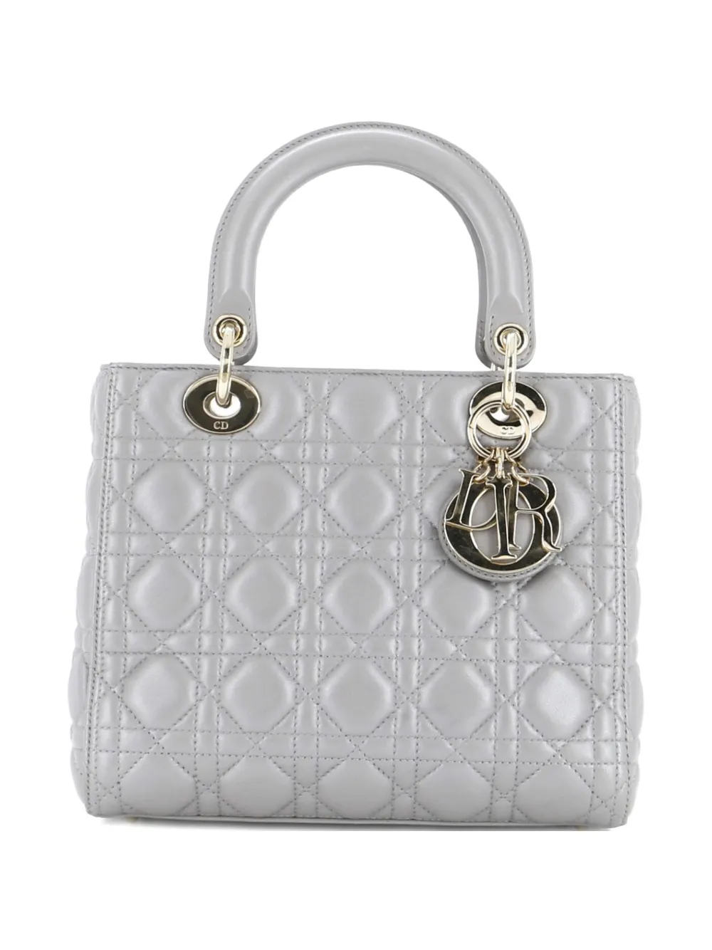 Pre-owned Dior Lady  Bag Cannage Quilt Lambskin Medium Satchel In Gray