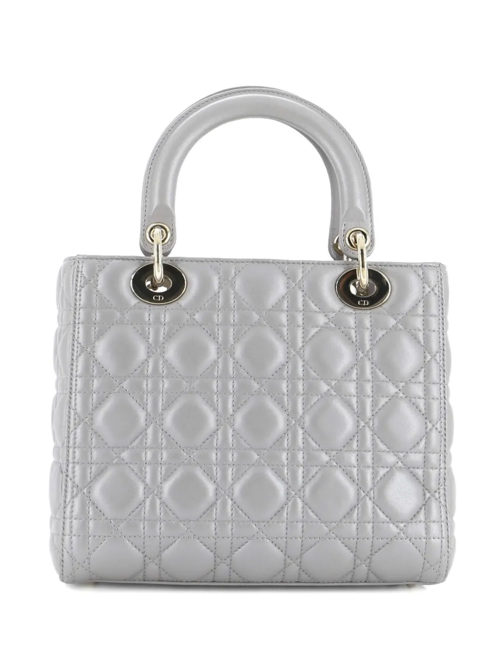 DIOR Pre-owned Lady Bag Cannage Quilt Lambskin Medium Satchel In Gray
