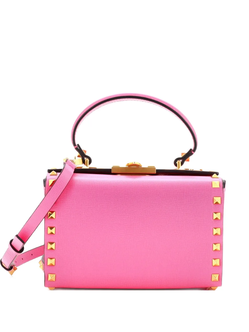 Pre-owned Valentino Garavani Rockstud Alcove Box Bag Leather Satchel In Pink