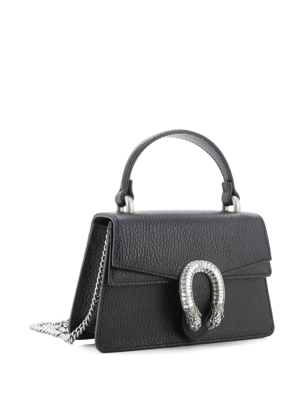 Pre-owned Gucci Dionysus Top Handle Bag Leather With Crystals Mini Satchel In Black