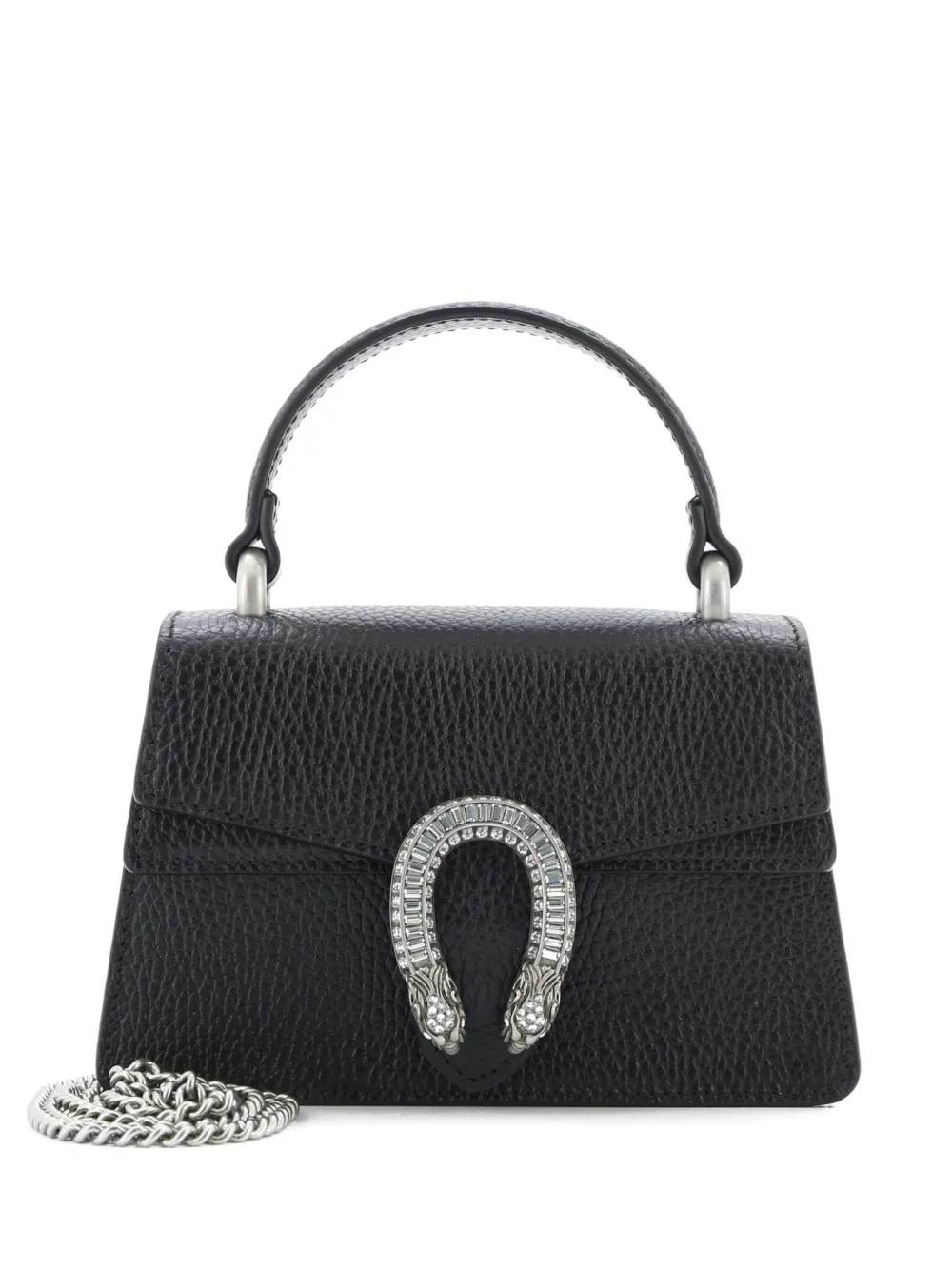 Pre-owned Gucci Dionysus Top Handle Bag Leather With Crystals Mini Satchel In Black