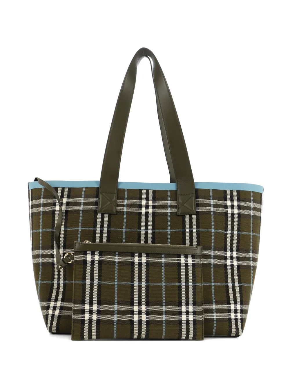 Pre-owned Burberry London Check Canvas Medium Tote Bag In Green