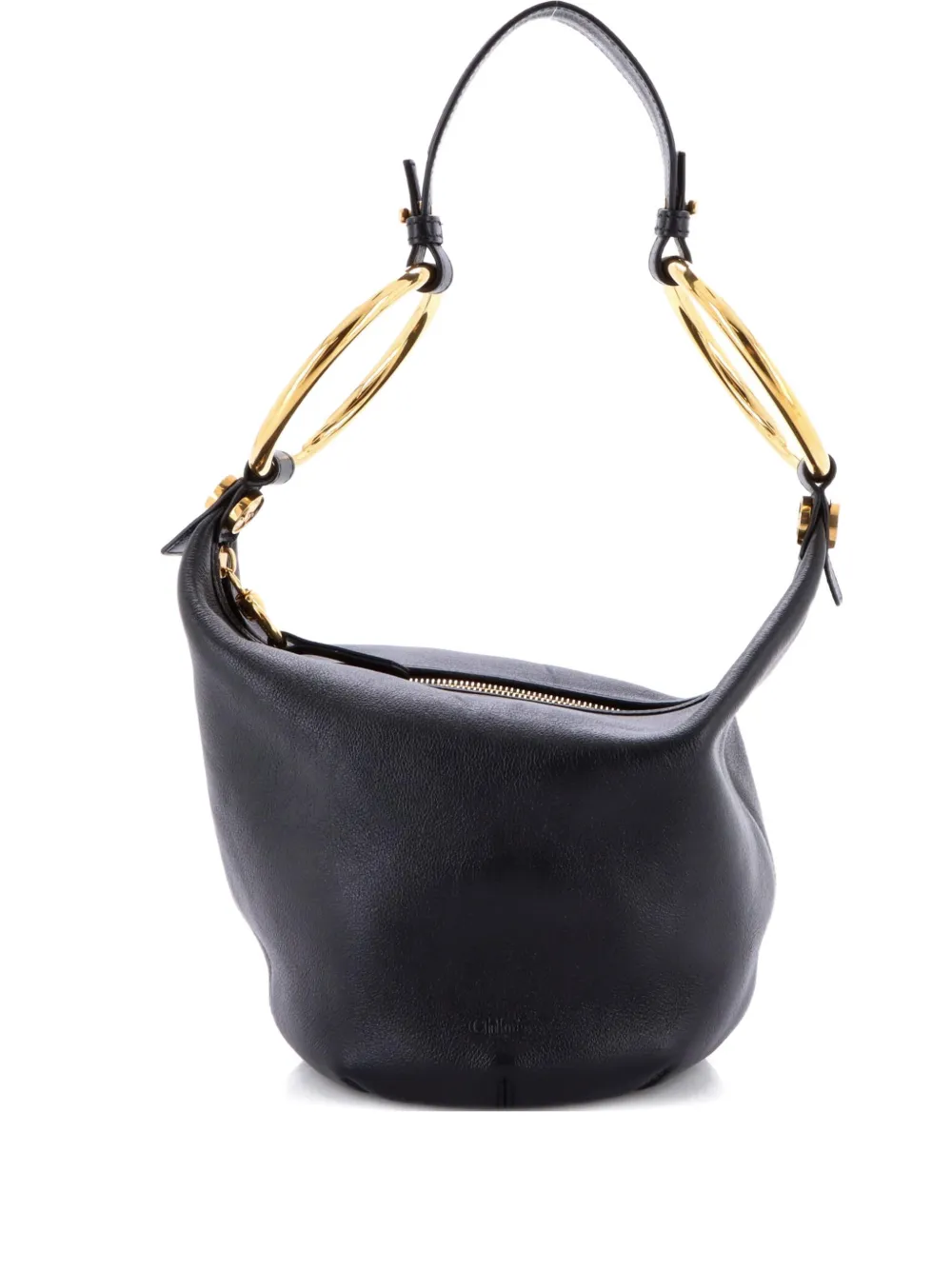Pre-owned Chloé Bracelet Zip Leather Small Shoulder Bag In Black