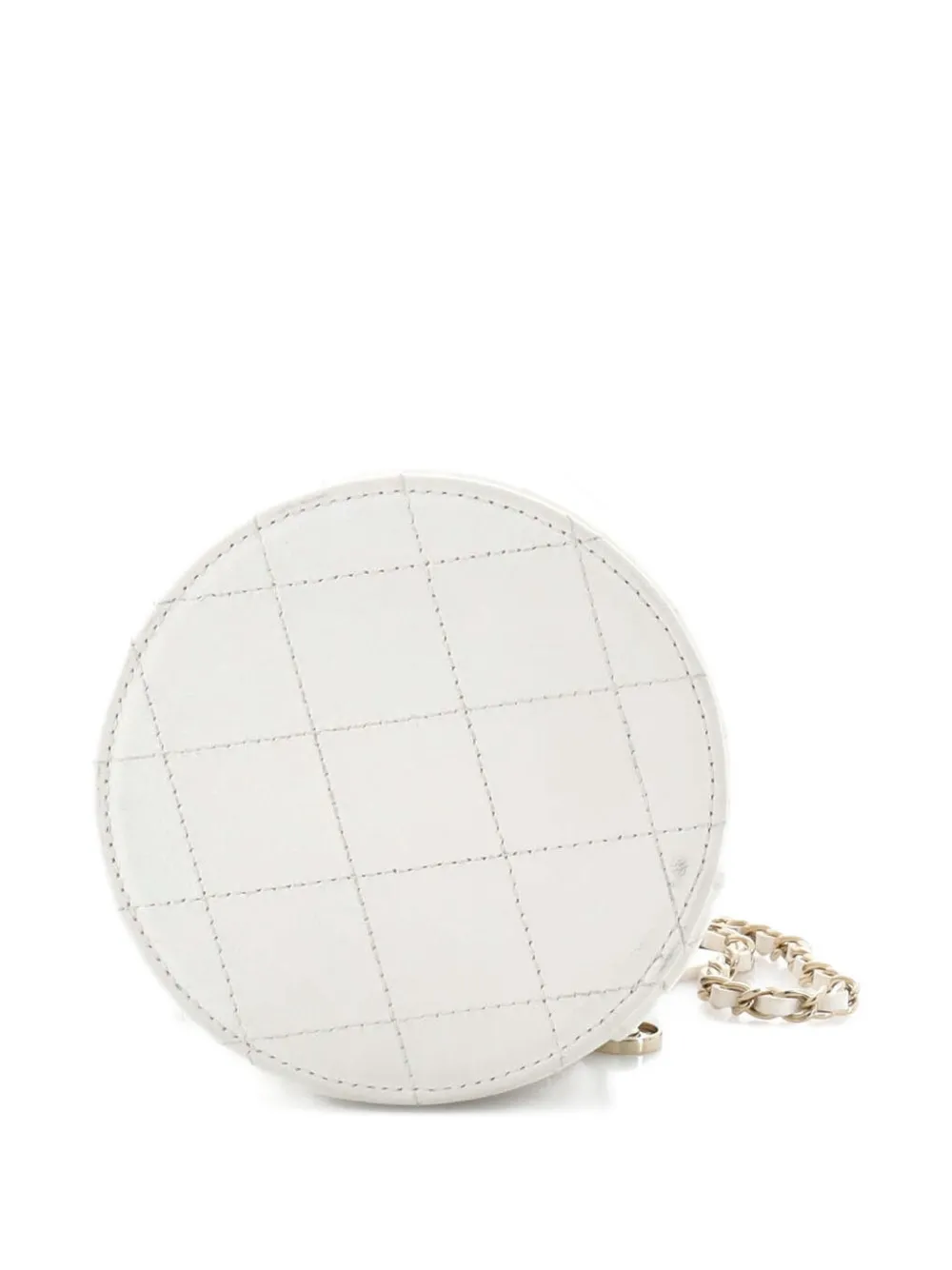 CHANEL Pre-owned Cc Round Vanity Case With Chain Quilted Lambskin Mini Clutch Bag In White