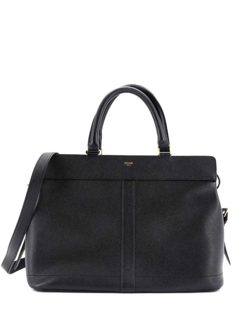 Pre-owned Celine Cabas De France Tote Leather Medium Satchel In Black