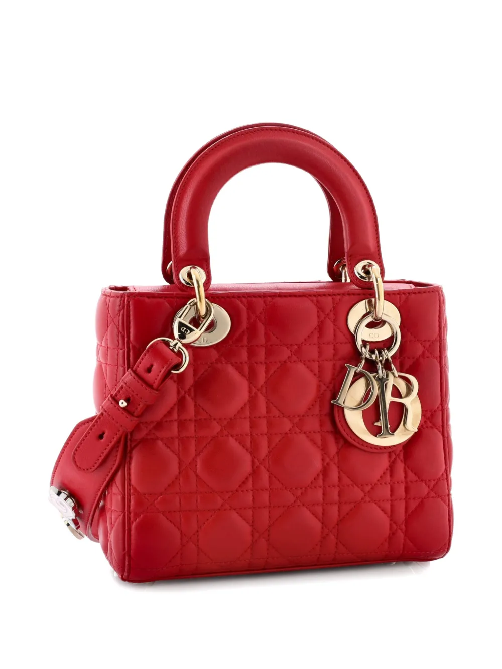 Pre-owned Dior My Lady  Bag Cannage Quilt Lambskin Satchel In Red