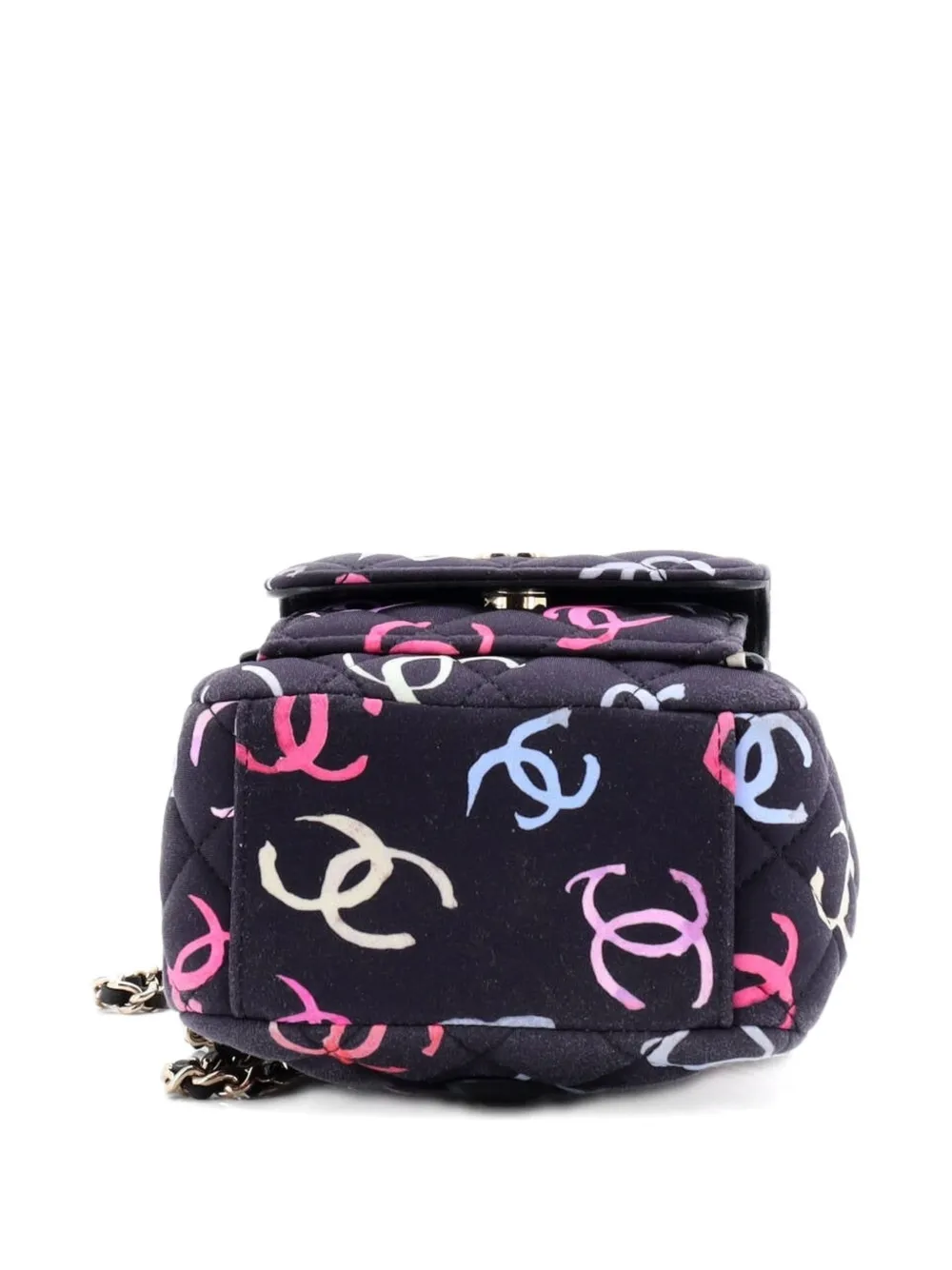 CHANEL Pre-owned Classic Cc Chain Pocket Quilted Cc Printed Fabric Mini Backpack In Blue