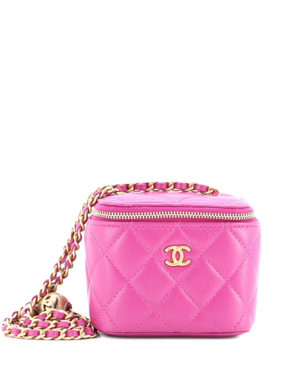 Pre-owned Chanel Pearl Crush Vanity Case With Chain Quilted Lambskin Mini Clutch Bag In Purple